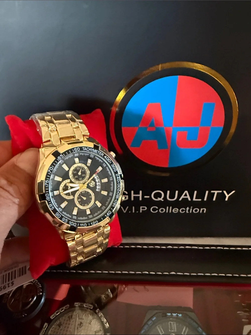 AJ Collection 48 amp Gold-Tone Chronograph Wristwatch with Black Dial